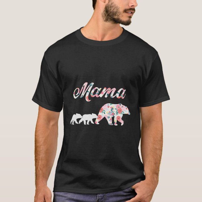 Camiseta Floral Mama Bear Mom Of 2 Shirt Mama Bear And 2 Cu (Frente)