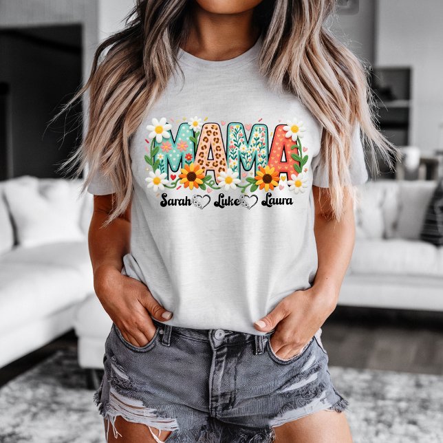 Camiseta Floral Mama com Nomes dos Filhos (Beautiful Mama design with personalized kids names. )