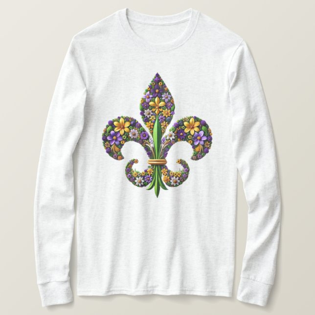 Camiseta Floral Mardi Gras fleur de lis (Frente do Design)