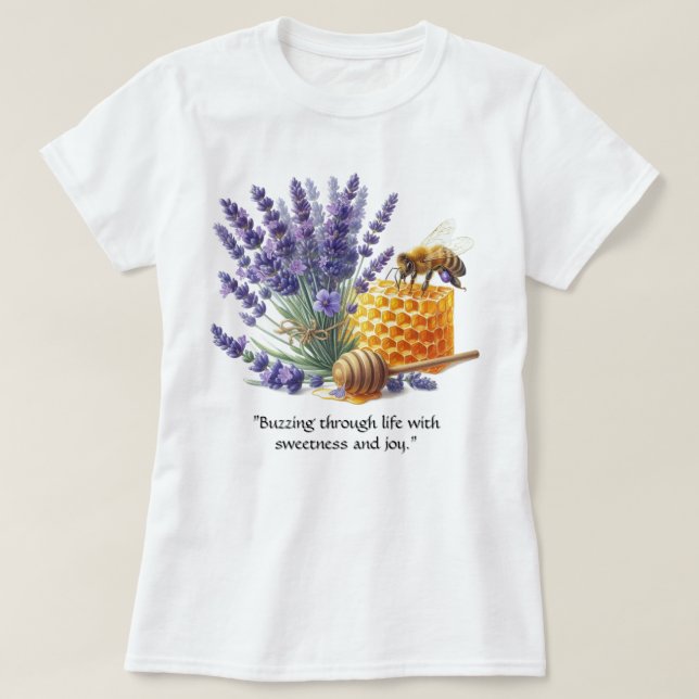 Camiseta Floral Mel de Lavanda / Abelha Doce (Frente do Design)