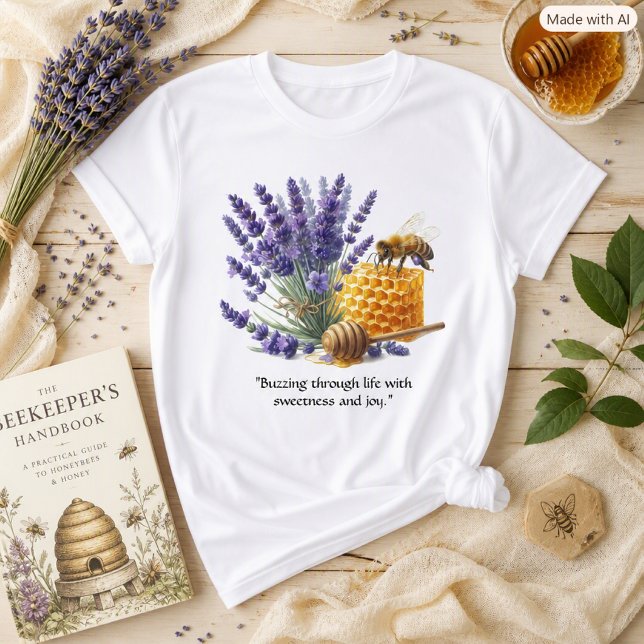 Camiseta Floral Mel de Lavanda / Abelha Doce (Criador carregado)