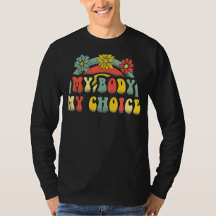 Camiseta Floral Meu Corpo Minha Escolha Colorida Feminista