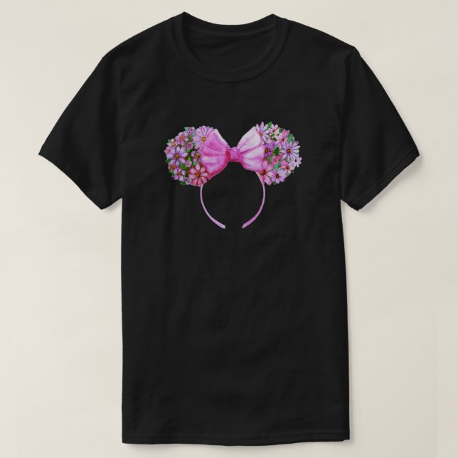 Camiseta Floral Minnie Ears Watercolor (Frente do Design)