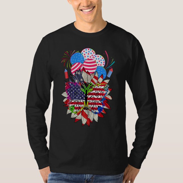 Camiseta Floral Monarch Butterfly American Flag 4th Of July (Frente)