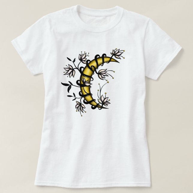 Camiseta Floral Moon Witchy Pagan (Frente do Design)
