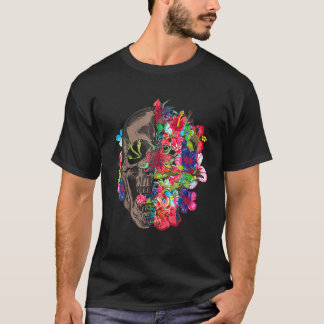 Camiseta Floral Morta De Açúcar Rosas De Flor De Crânio T C