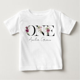 Camiseta Floral ONE Conjunto de 1º Aniversário + Nome para 