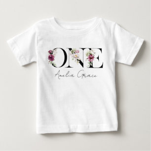 Camiseta Floral ONE Conjunto de Primeiro Aniversário + Nome