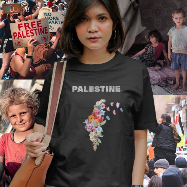 Camiseta Floral Palestine Map Design | Pro Palestina (palestine Merch. Pro Palestine Merch Apparel.png)