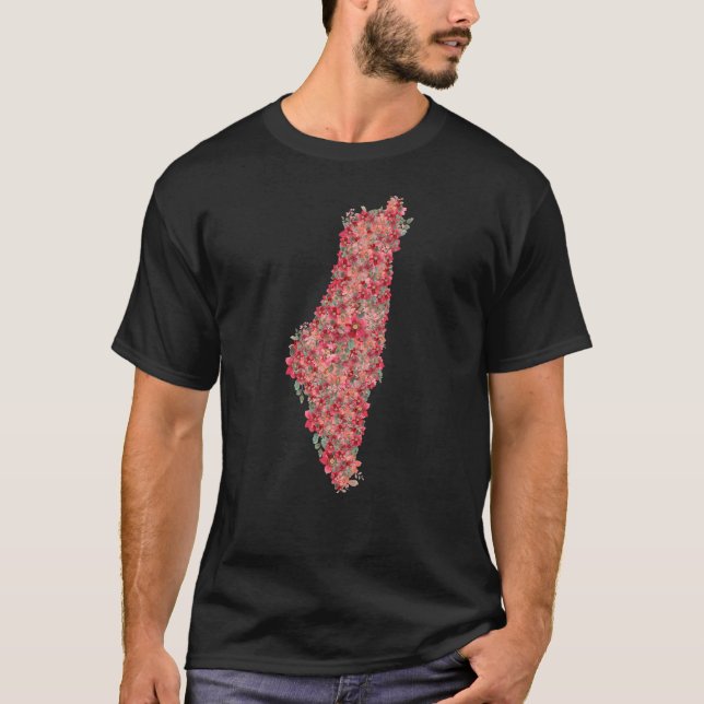Camiseta Floral Palestine mapeia a liberdade de arte para p (Frente)