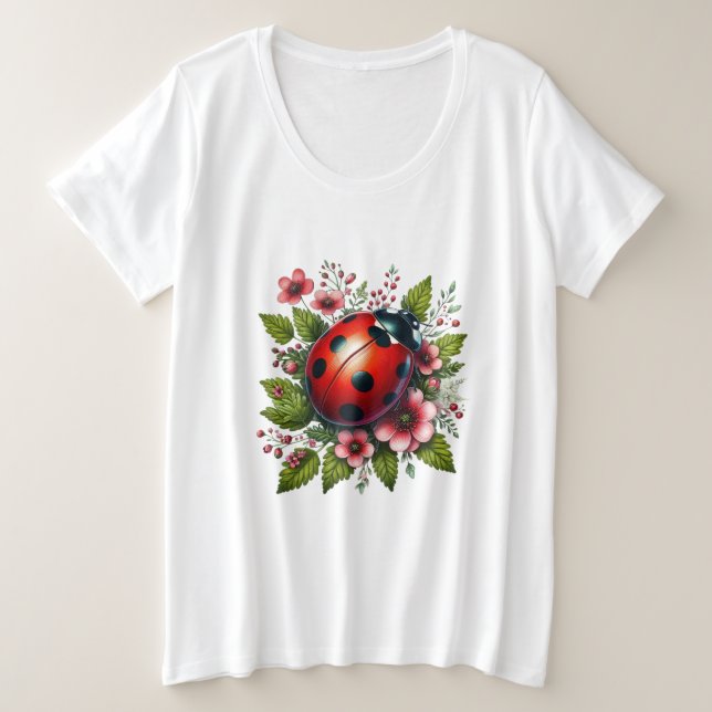 Camiseta Floral/primavera ladybug trabalho de arte (Frente do Design)