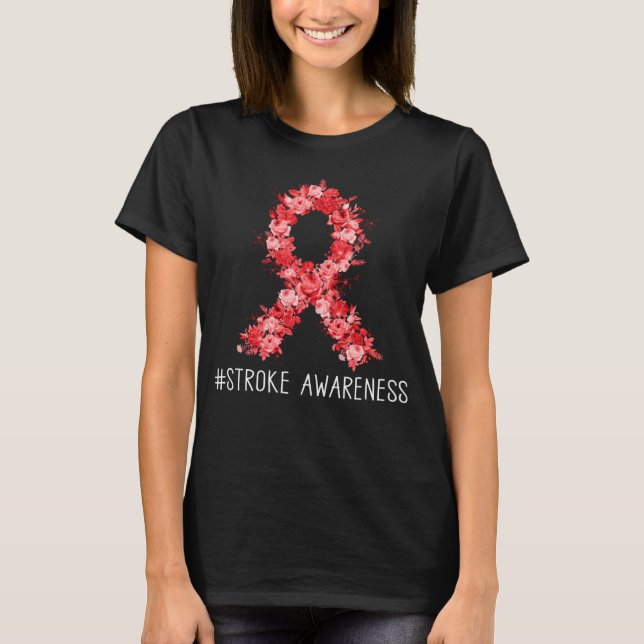 Camiseta Floral Red Ribbon  Stroke Awareness (Frente)