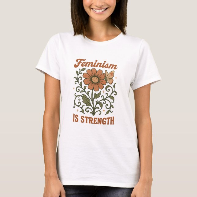 Camiseta Floral Retro Feminismo É Força (Frente)