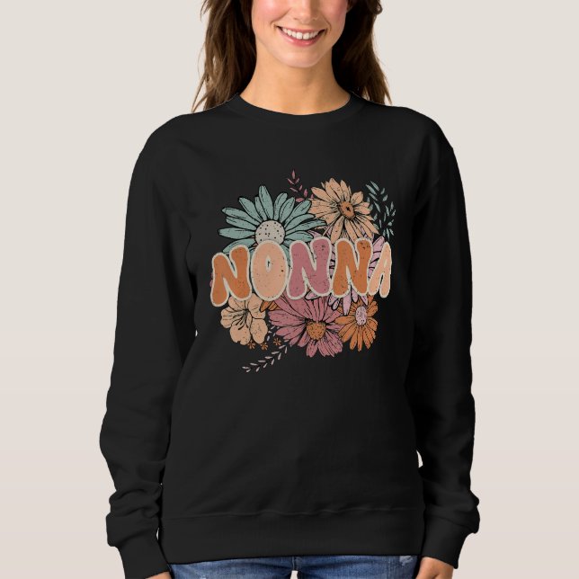 Camiseta Floral Retro Nonna Groovy Best Nonna Ever  Mother  (Frente)