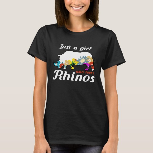 Camiseta Floral Rhino Silhouette Apenas Uma Menina Que Ama  (Frente)