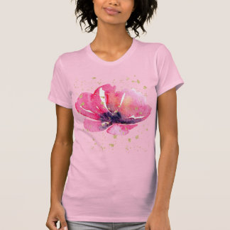 Camiseta Floral Rosa com Feminino Aquarela em Ouro Falso