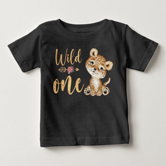 Camiseta Floral Safari Wild One Leopard primeiro aniversari (Frente)