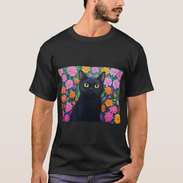 Camiseta Floral Serenity: The Black Cat (Frente)