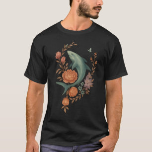 Camiseta Floral Shark Harmony - Nature & Ocean Fusion Art