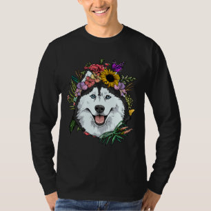 Camiseta Floral Siberian Husky Dog Primavera Nature Siberia