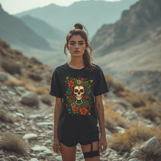 Camiseta Floral Skull Art, Vintage Botanical Skeleton
