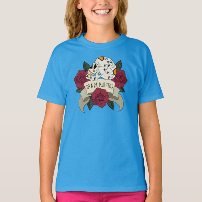 Camiseta Floral Skull Dia de los Muertos Ringer Shirt (Frente)
