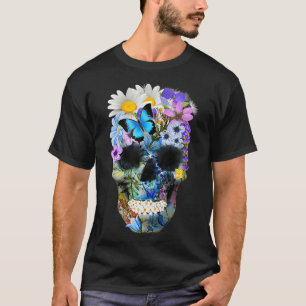 Camiseta Floral Skull Womens Halloween Morto Açúcar Skype F