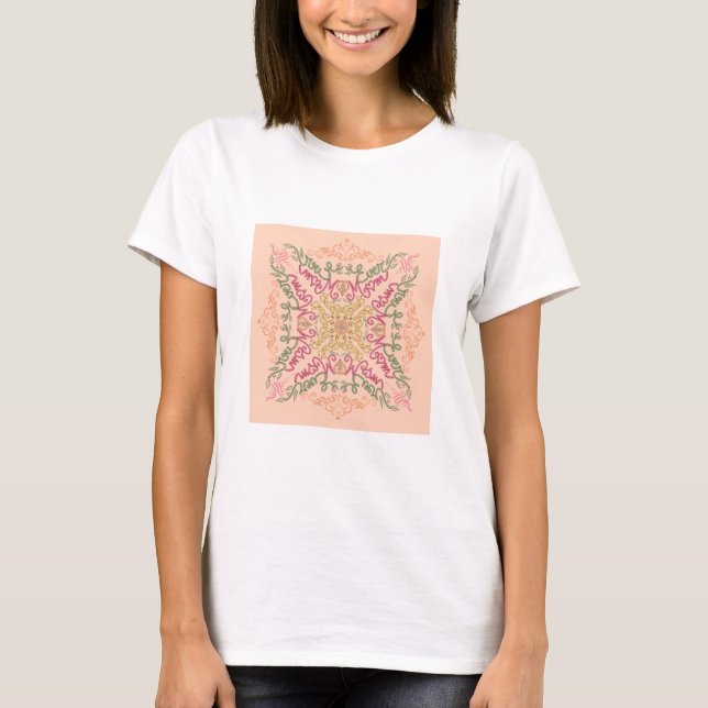 Camiseta Floral Soft peach kaleidoscopic Script Best Mom  (Frente)