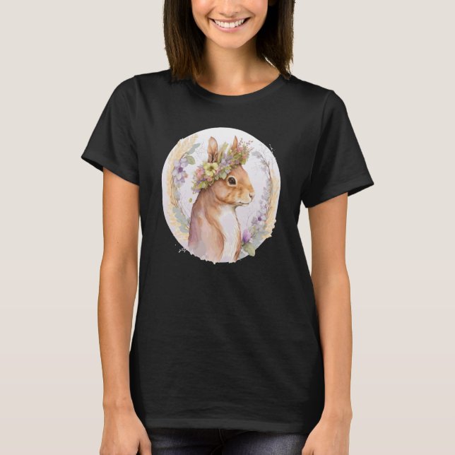 Camiseta Floral Squirrel Flower Crown Watercolor Animal (Frente)