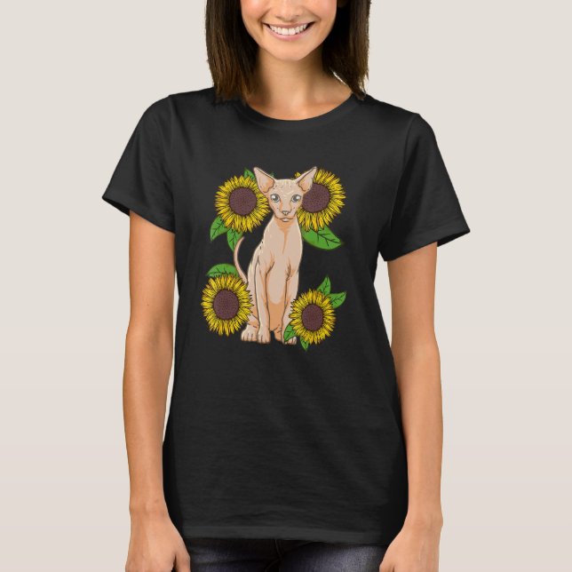 Camiseta Floral Sunflower Sphynx Cat Lover (Frente)