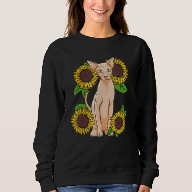Camiseta Floral Sunflower Sphynx Cat Lover (Frente)