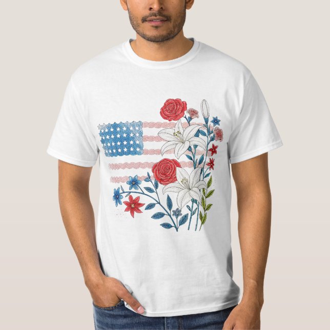 Camiseta Floral USA Flag Design (Frente)