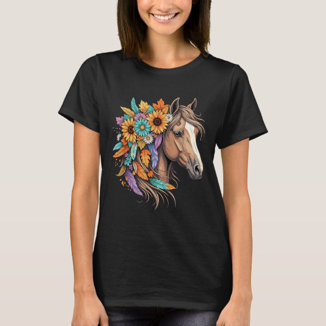 Camiseta Floral Wild Horse Country Horse Riding Women Girls (Frente)
