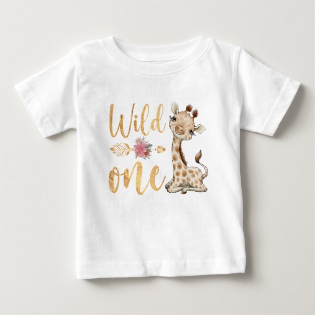 Camiseta Floral WILD ONE Safari Primeiro Aniversário (Frente)