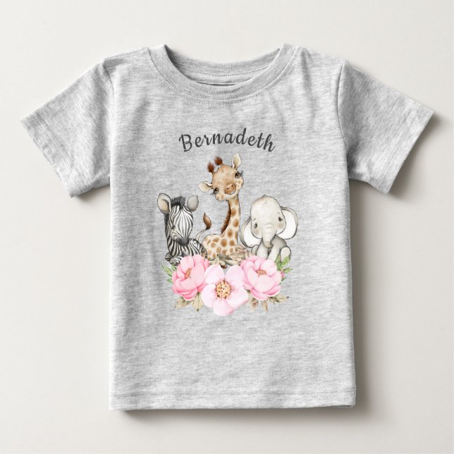 Camiseta Floral WILD ONE Safari Primeiro Aniversário Bebê T (Frente)