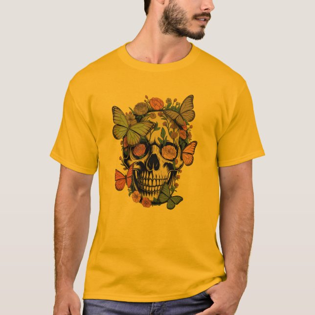Camiseta FloralSkullT-Shirt | Ästhetischer SchädelmitBlumen (Frente)