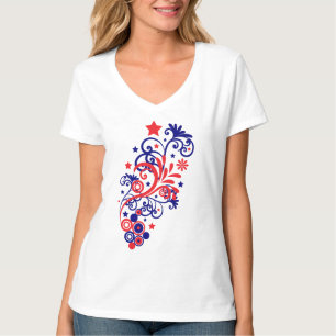 Camiseta Floreios Patrióticos, Estrelas e Espirais