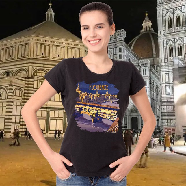 Camiseta Florença à Noite (Florence, Black t-shirt for women)