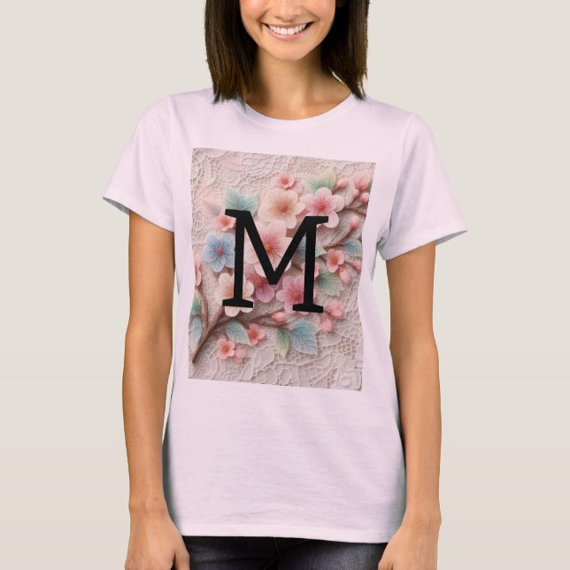 Camiseta Florença de colar floral cor-de-rosa monograma (Frente)