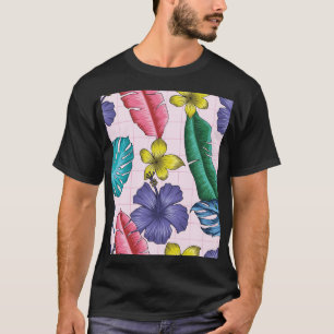Camiseta Florença tropical: padrão de folhas sem costura