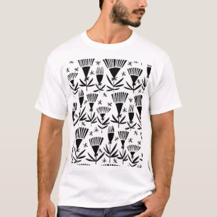 Camiseta Flores Abstrato brancas pretas: padrão elegante