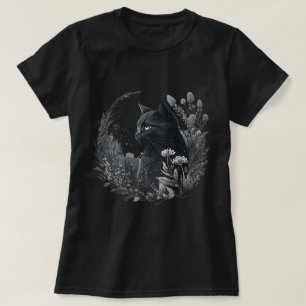 Camiseta Flores Aestéticas De Gatos Pretos Florais De Cotta