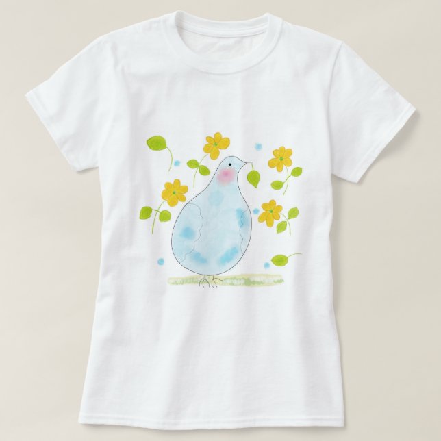 Camiseta flores amarelas da pomba da paz Gemma Ort (Frente do Design)