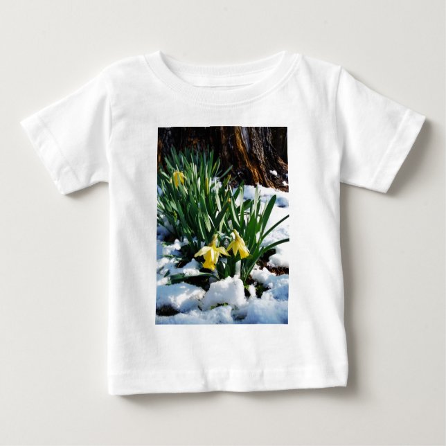 Camiseta Flores amarelas Daffodils na neve (Frente)
