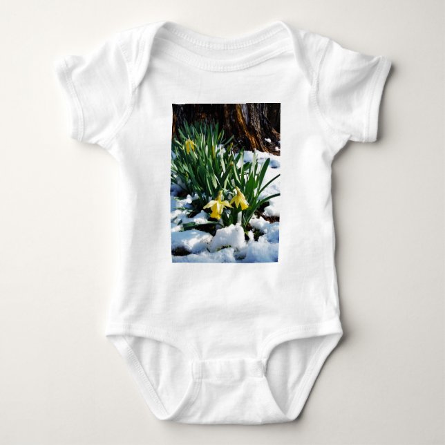 Camiseta Flores amarelas Daffodils na neve (Frente)