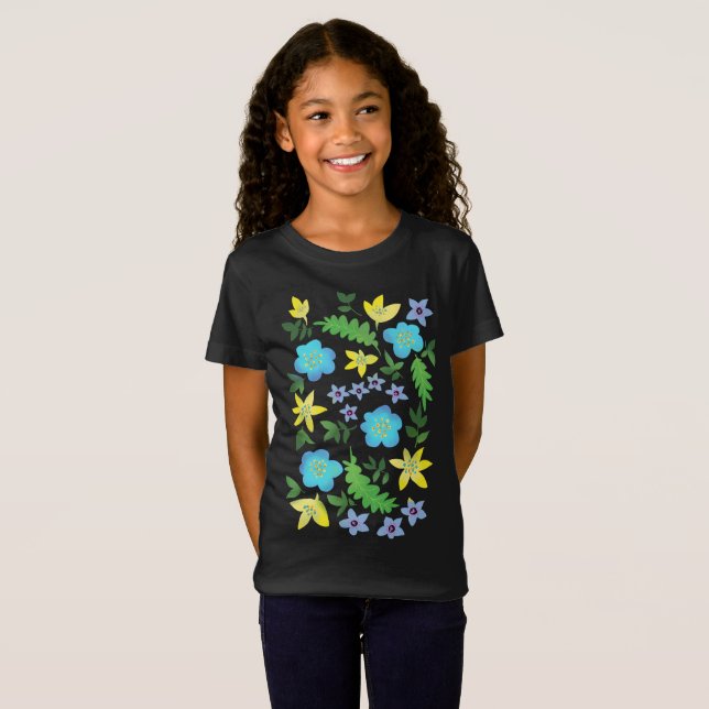 Camiseta Flores amarelas e azuis (Frente Completa)