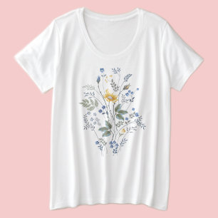 Camiseta Flores Amarelas e Azuis