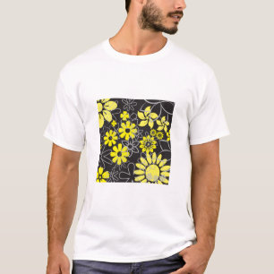 Camiseta Flores Amarelo E Cinzas T-