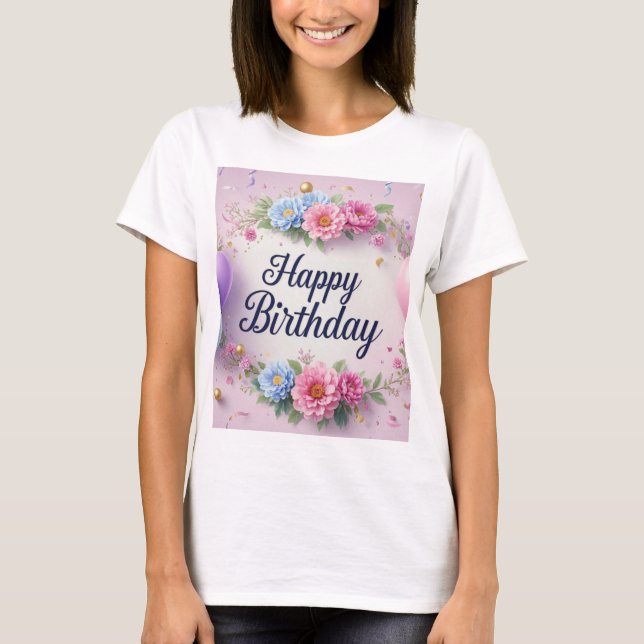Camiseta Flores aniversários elegantes e luxuosos extravaga (Frente)