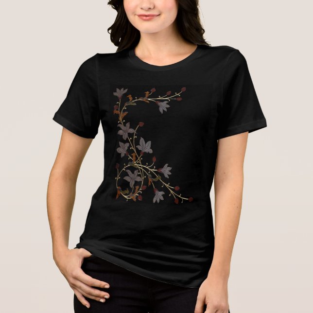 Camiseta Flores Art Déco em Preto (Frente)